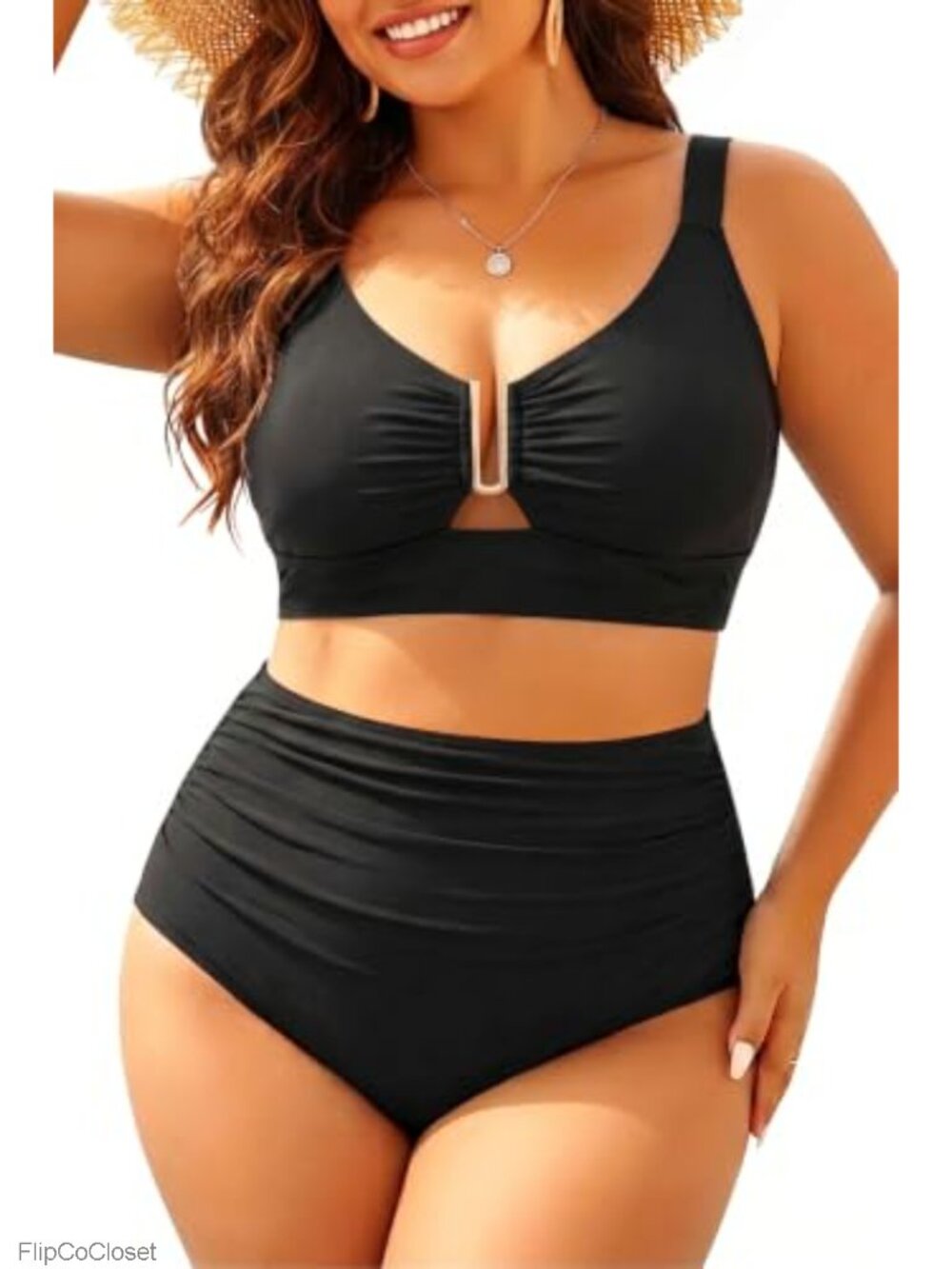 Plus Size High Waist Tummy Control Bikini Set with U-Wire Cutout
